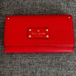 Kate Spade Cherry Red Wallet with Gold Accents
